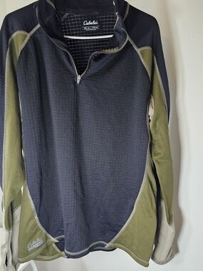 Cabela's Black and Olive Green Zip-Up Men's Performance Sweater 2xl